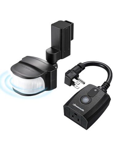 DEWENWILS motion sensor outlet setup enabling flexible placement for no dead zone lighting.