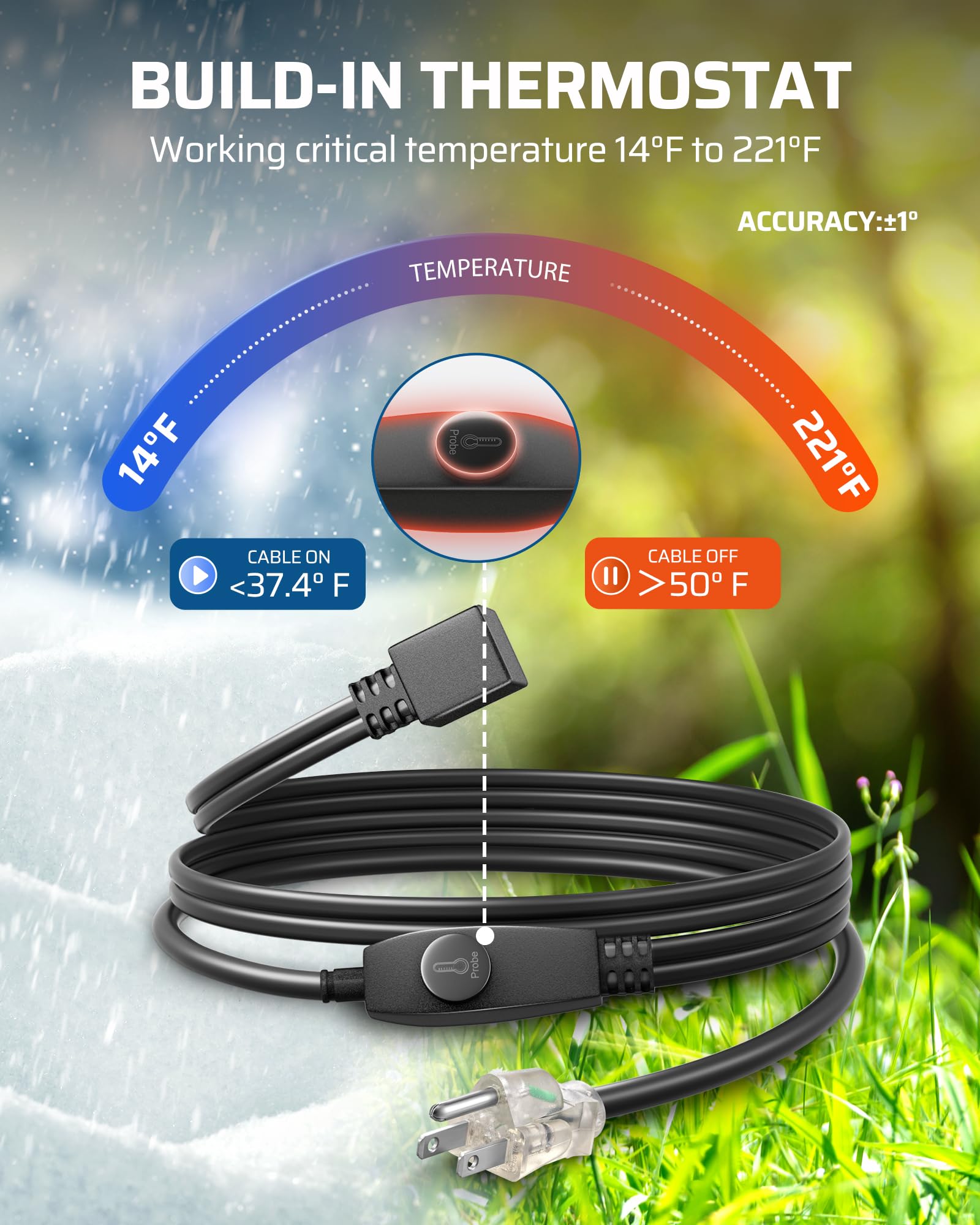 DEWENWILS outdoor-rated power cord ensures safe use in harsh weather.