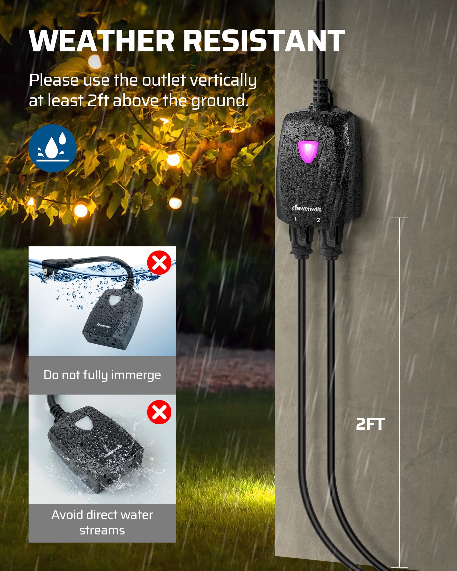 DEWENWILS two independent sockets image highlights separate operation and easy management.