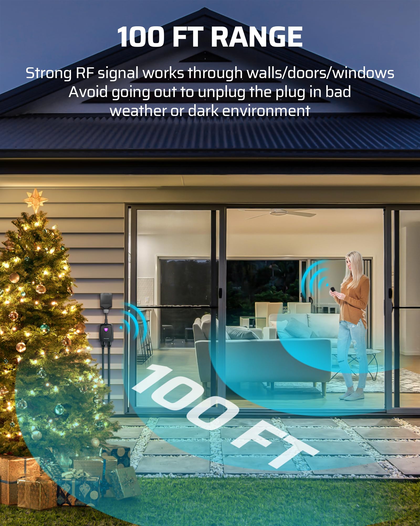 DEWENWILS weatherproof shell demonstrates outdoor durability in sun and rain.