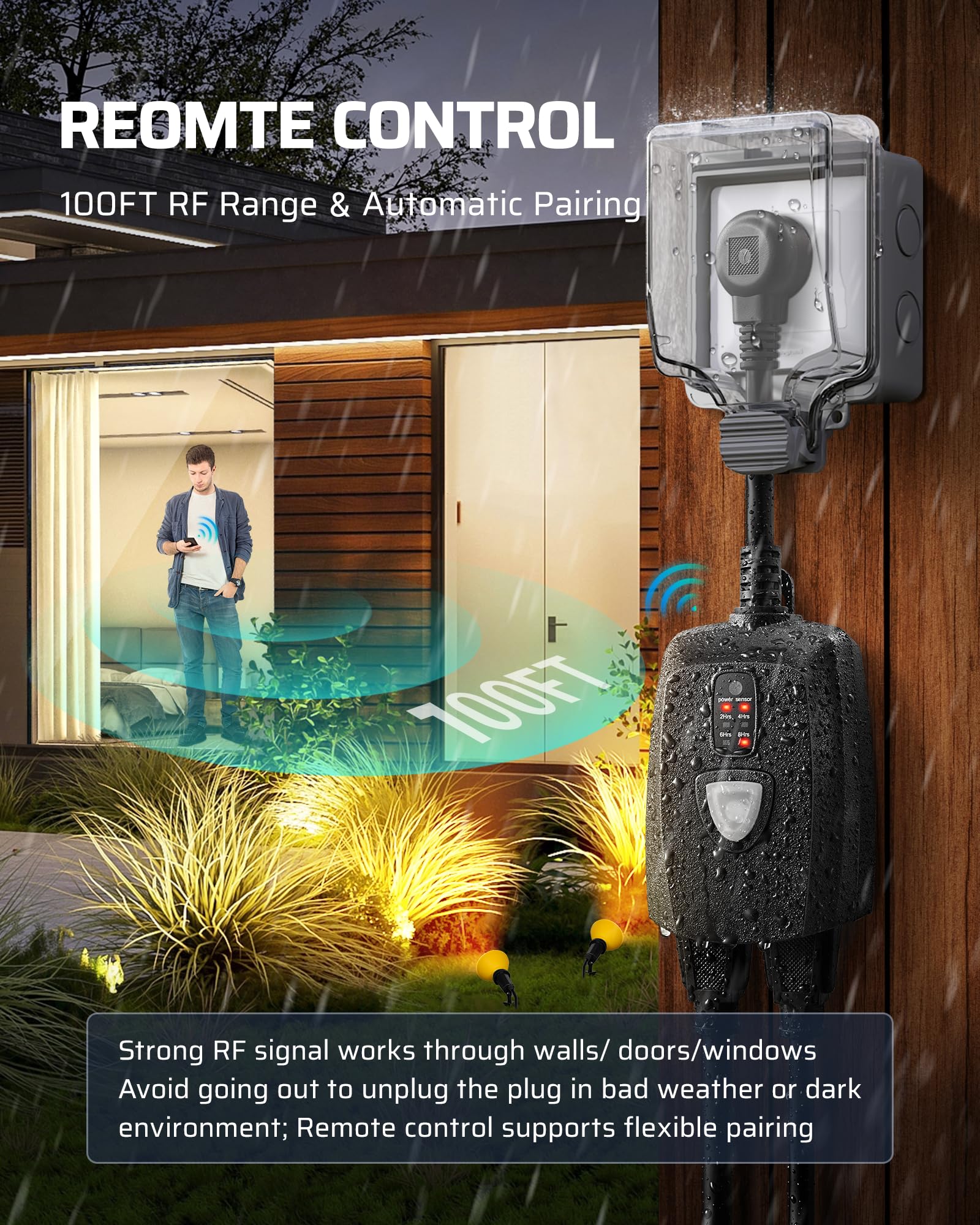 DEWENWILS remote control lets you adjust devices from indoors up to 100 feet