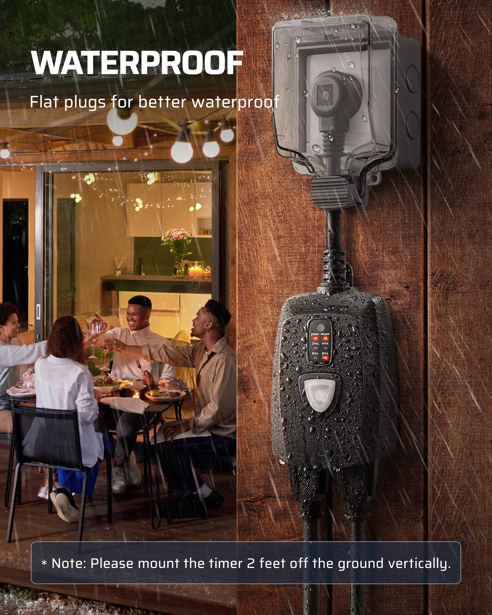 DEWENWILS two-outlet timer supports simultaneous control of outdoor fixtures