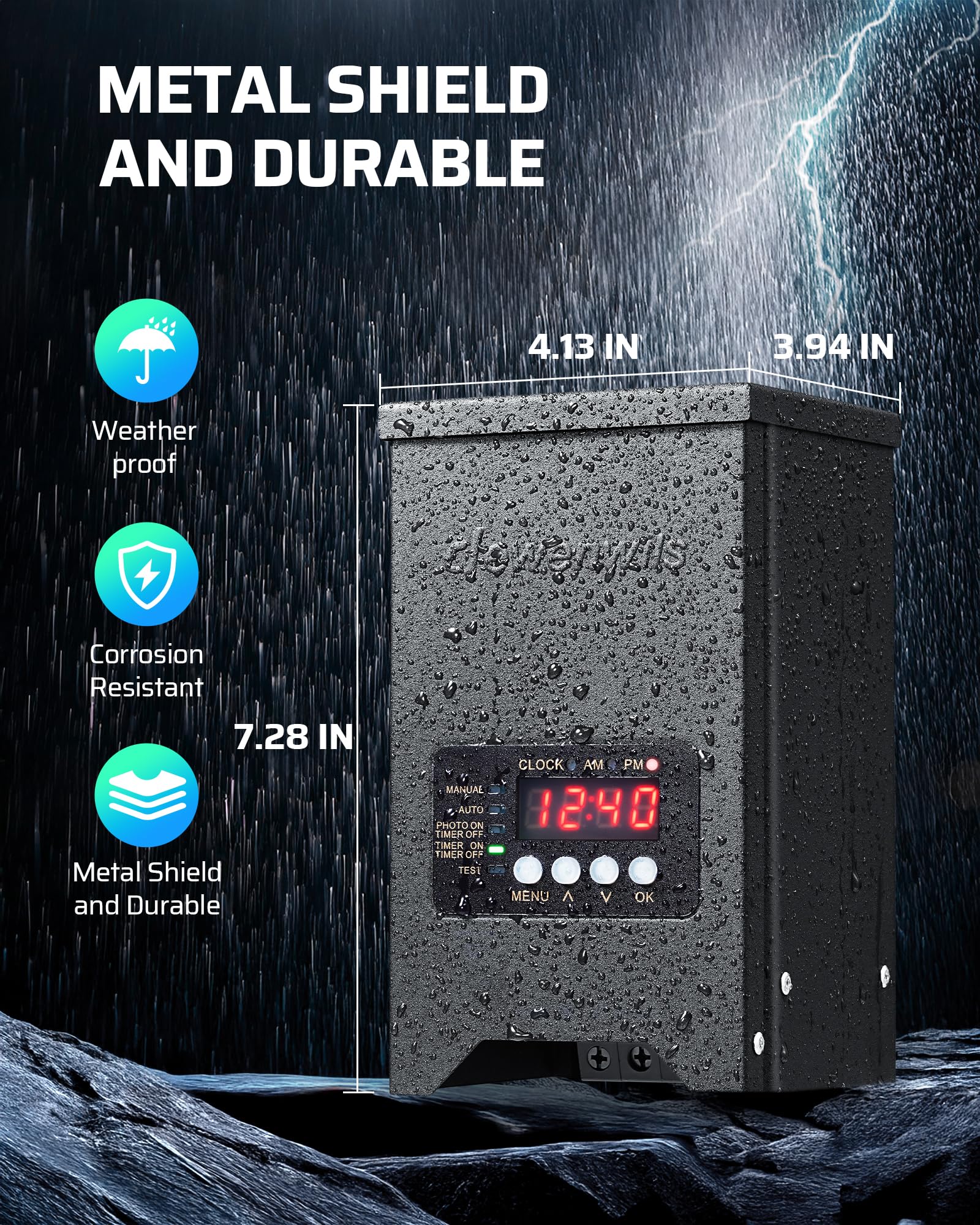 DEWENWILS weatherproof metal body withstands sun and rain