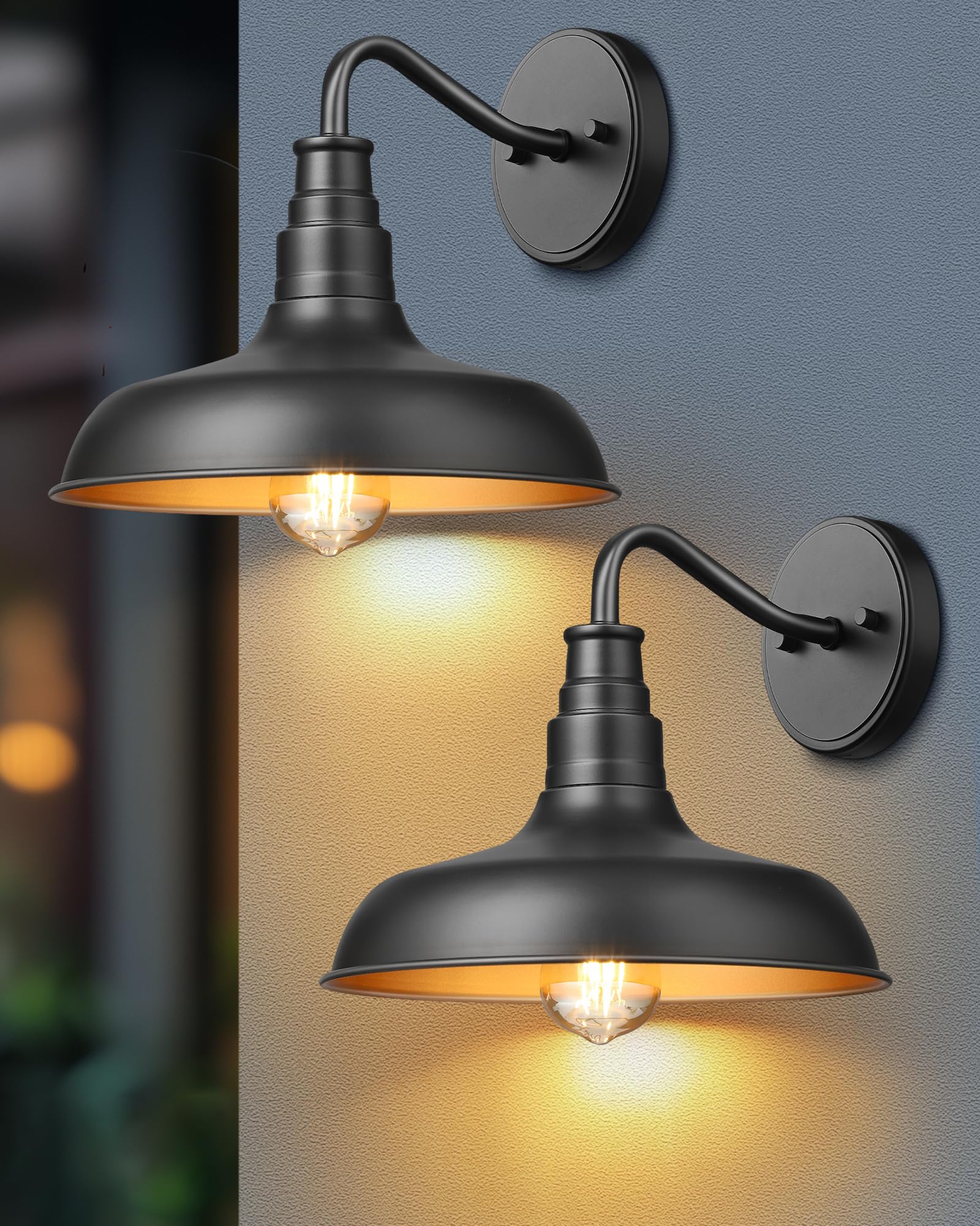 DEWENWILS outdoor wall light gooseneck black matte finish highlights entry.