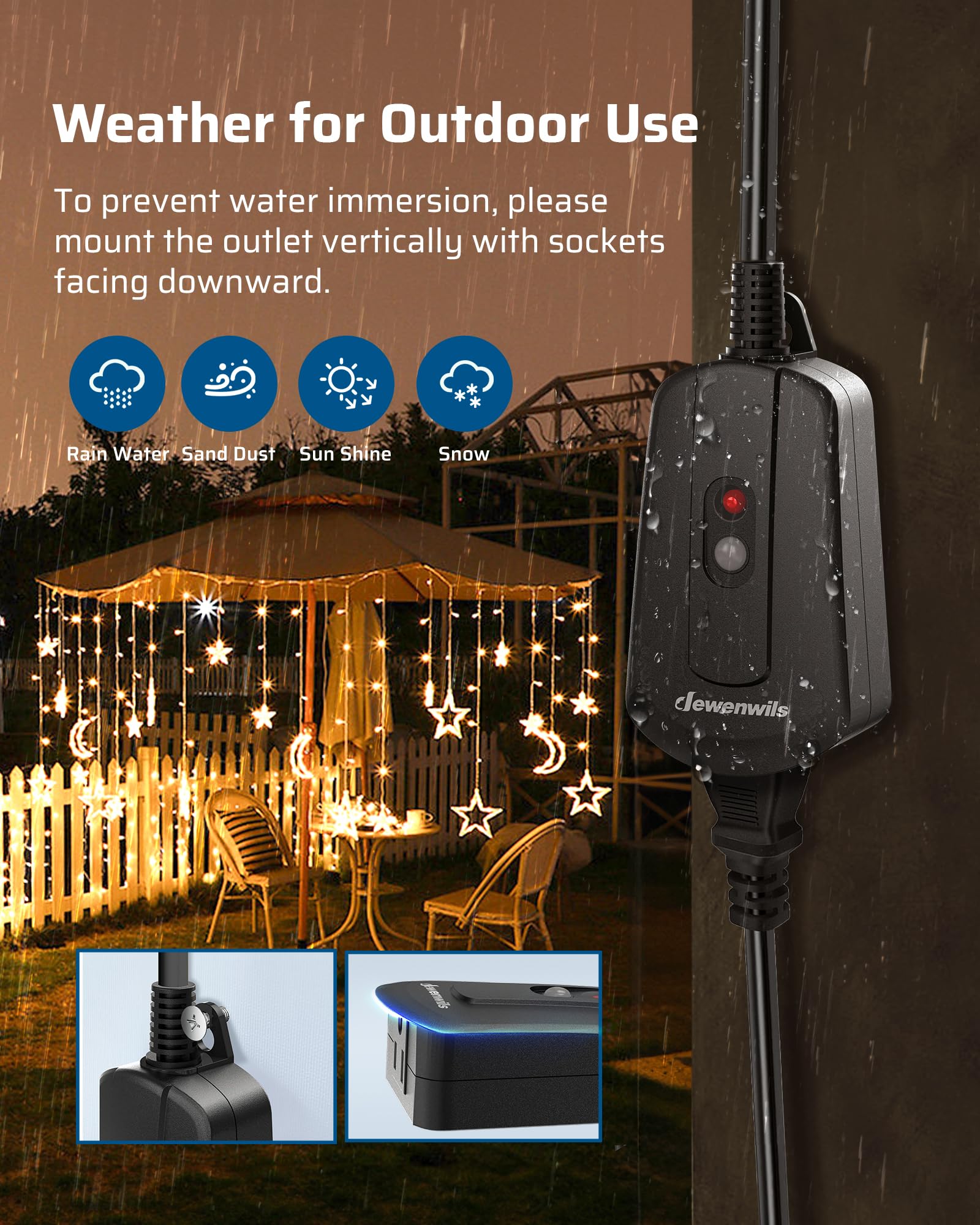 DEWENWILS weatherproof shell demonstrates rugged outdoor durability.