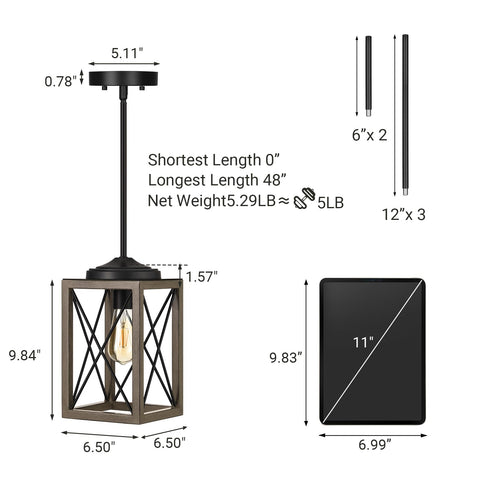 DEWENWILS pendant light showing 48 inch adjustable pipes for flexible mounting