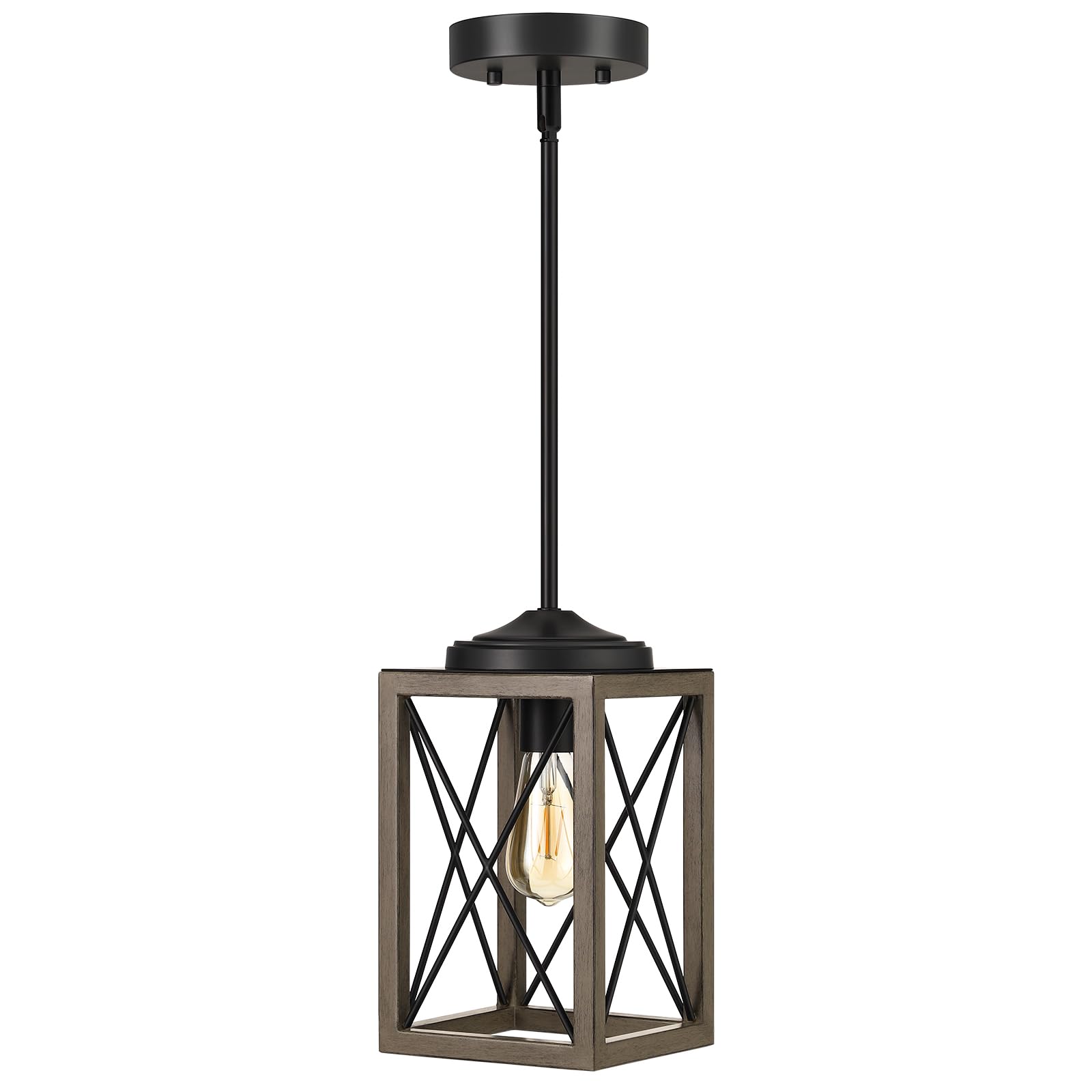 DEWENWILS pendant light with wood grain finish and cage shade for stylish entryways
