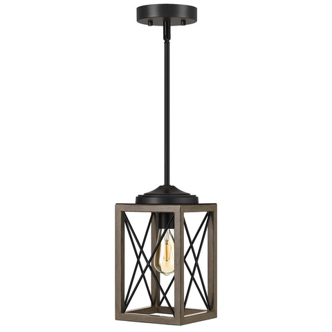 DEWENWILS pendant light with wood grain finish and cage shade for stylish entryways