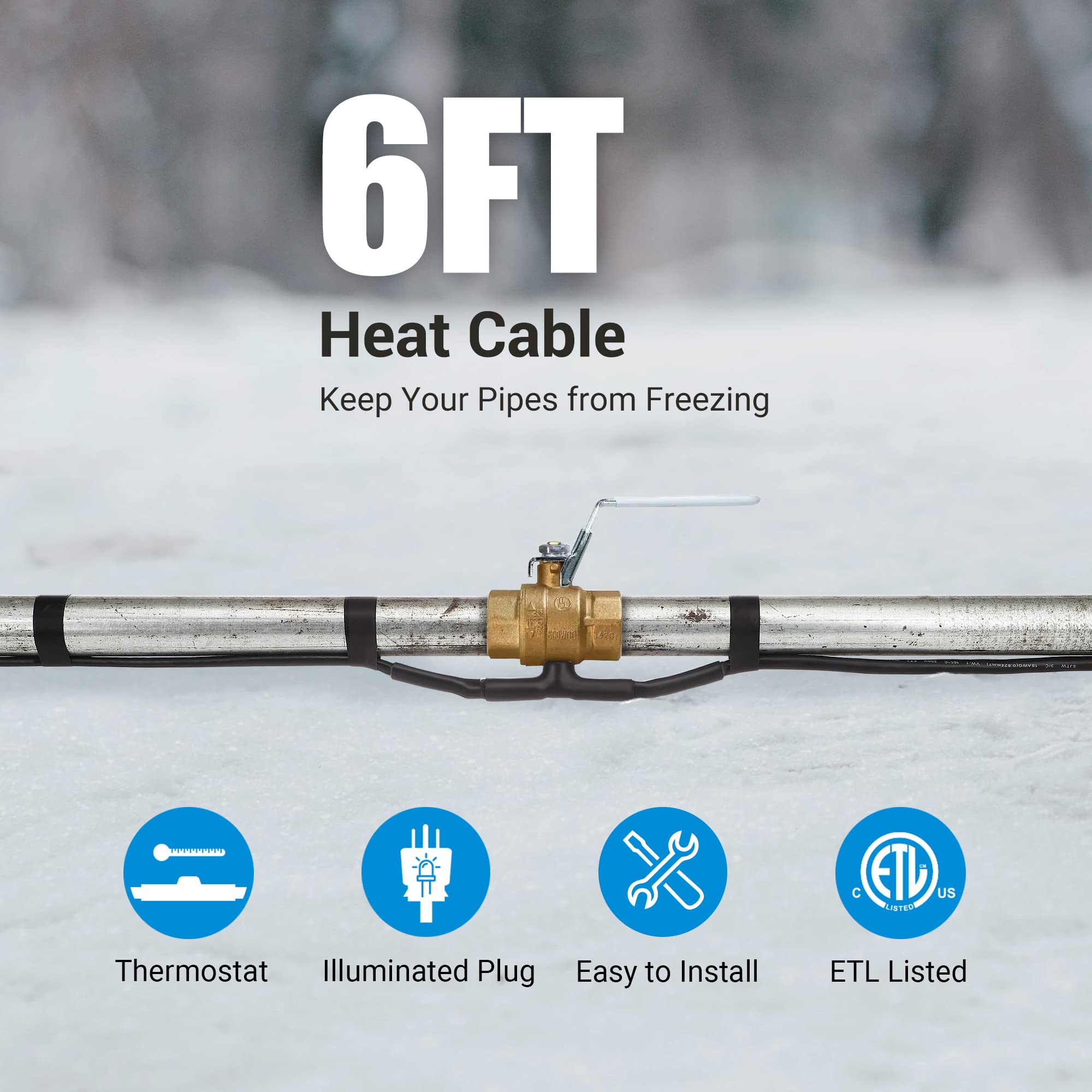 DEWENWILS pipe freeze protection setup guards plumbing during freezing temperatures.