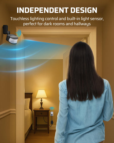 DEWENWILS wireless transmitter reaches lights up to 100 feet away.