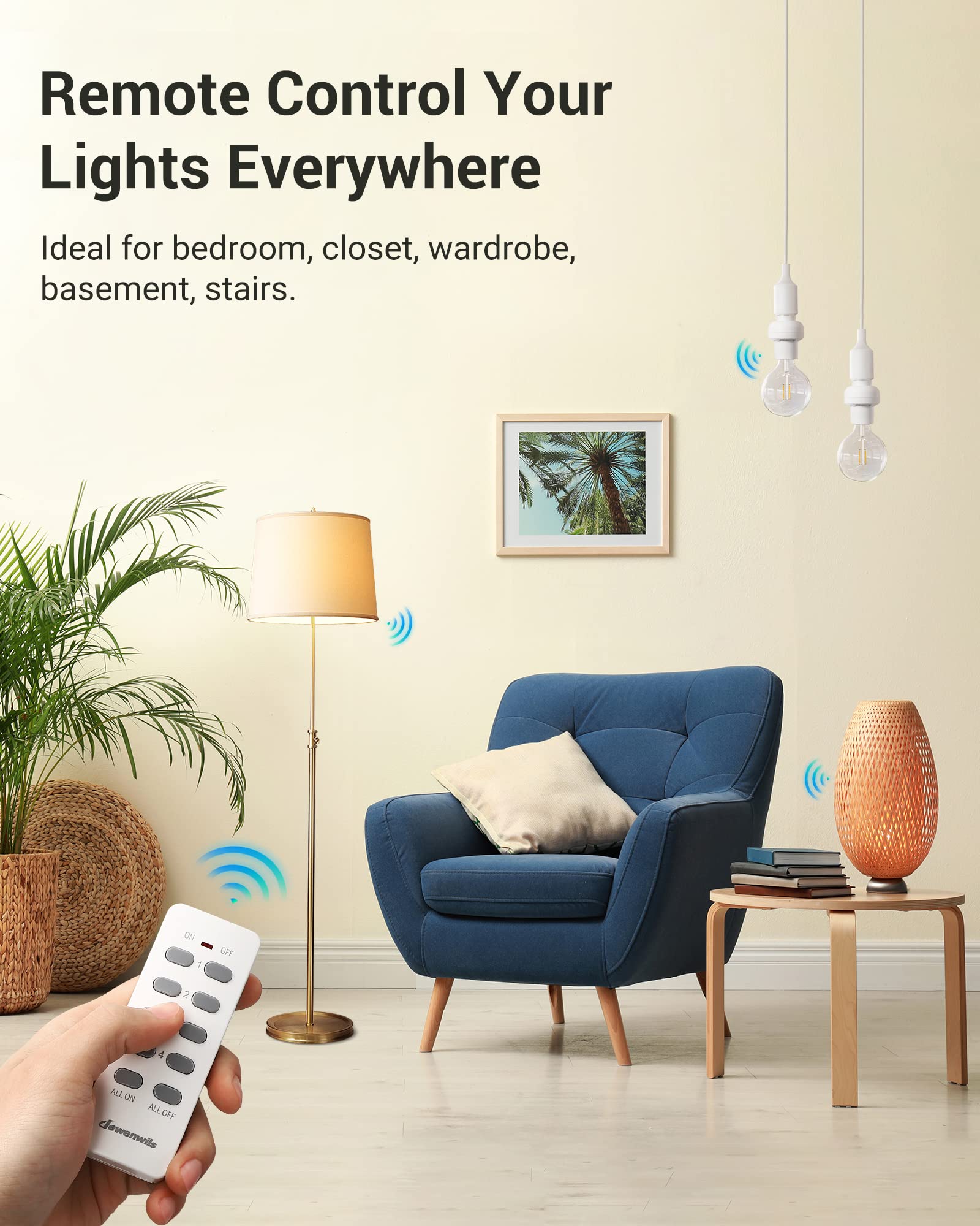DEWENWILS remote-control light socket in living room enabling control from sofa
