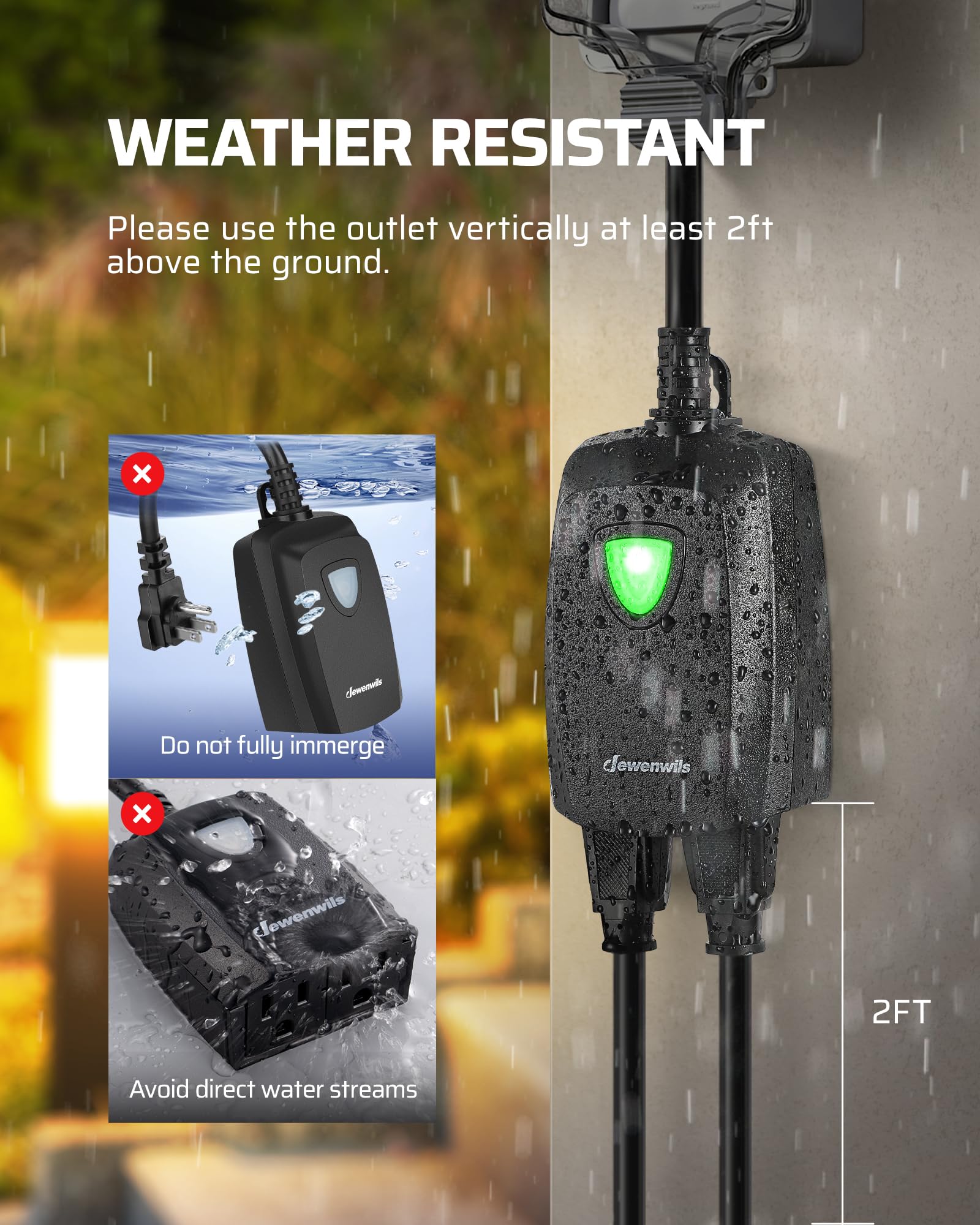 DEWENWILS seven‑inch extension cord provides rugged outdoor connectivity