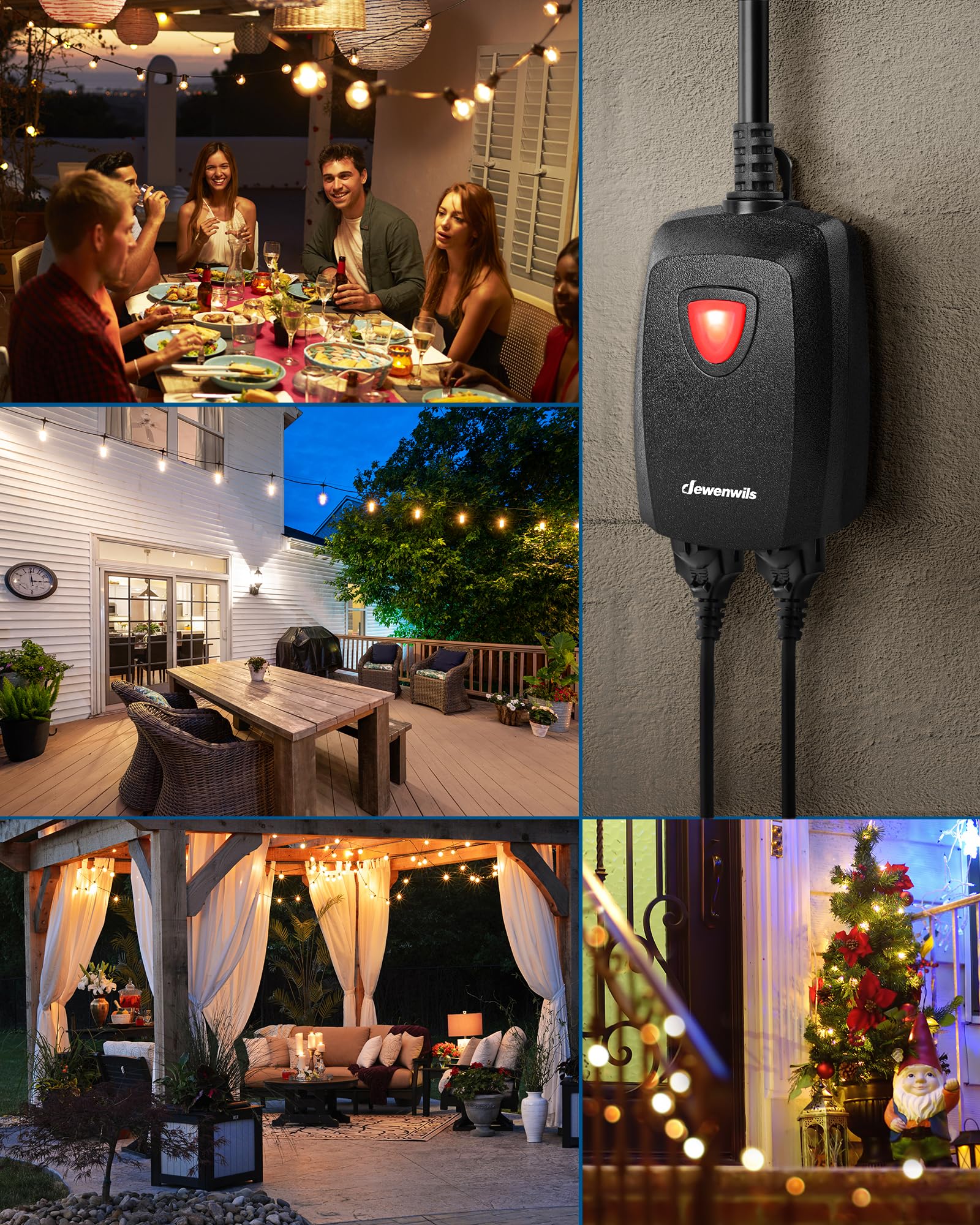 DEWENWILS 8ft SJTW extension cord for outdoor dimmer.