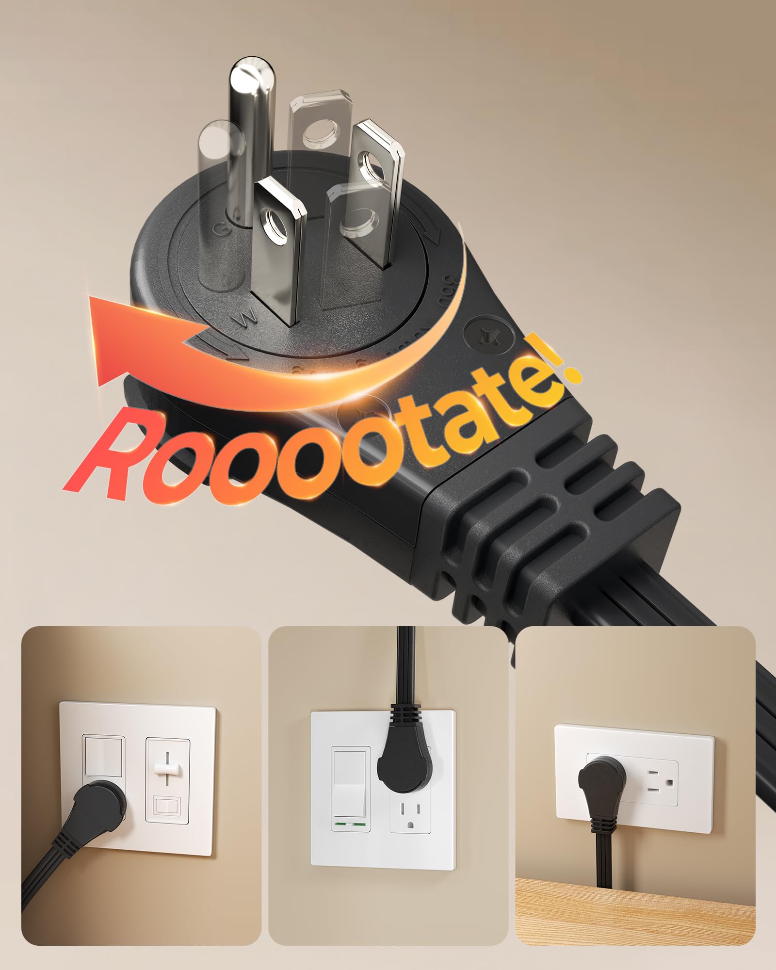 DEWENWILS space-saving wall plug keeps furniture flush and cords hidden.