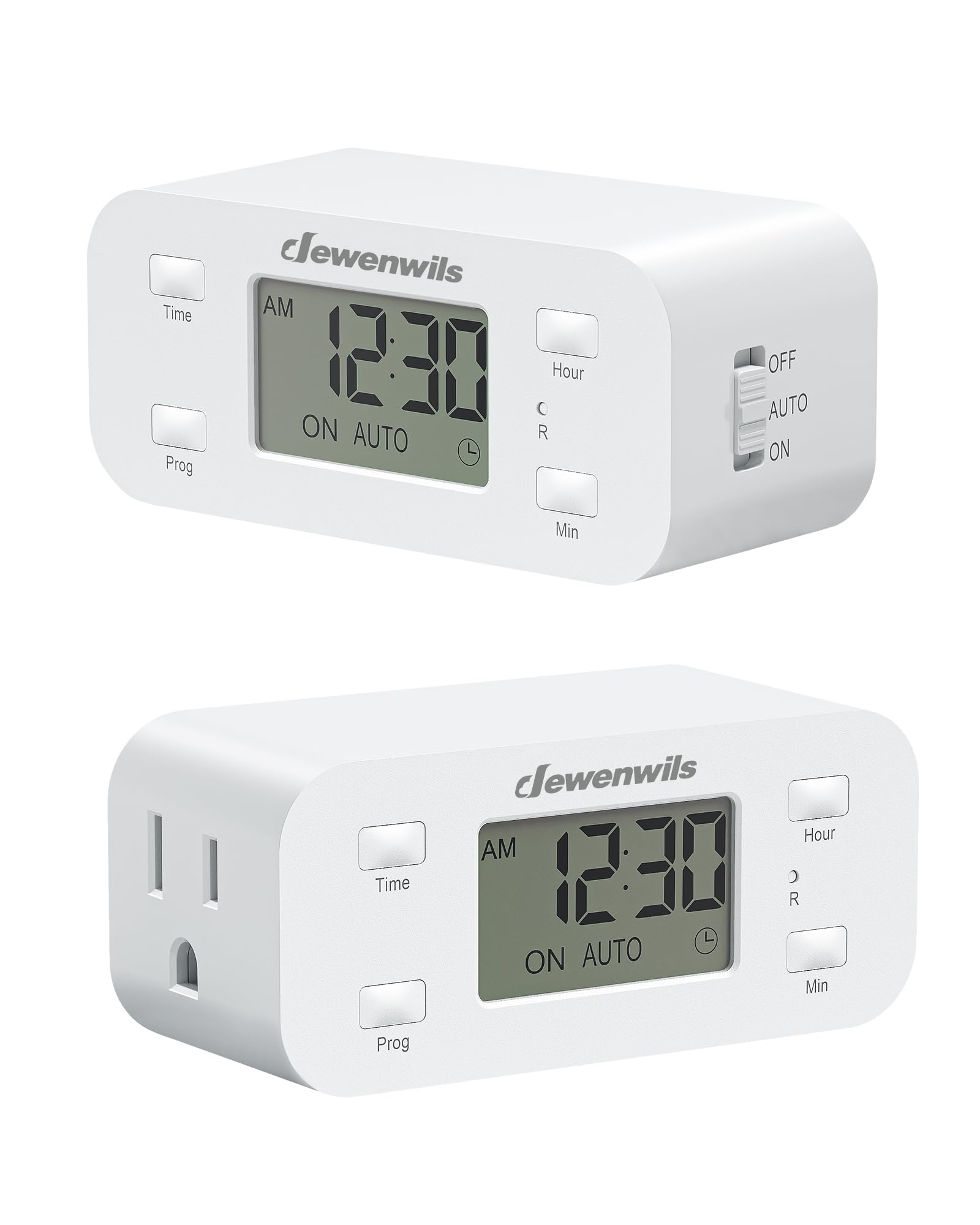 DEWENWILS timer-outlet front view showing the compact design and clear display.