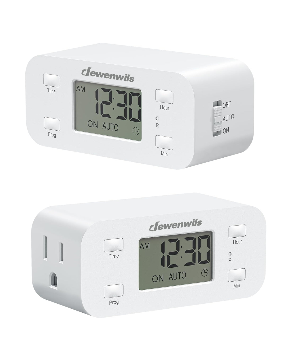 DEWENWILS timer-outlet front view showing the compact design and clear display.