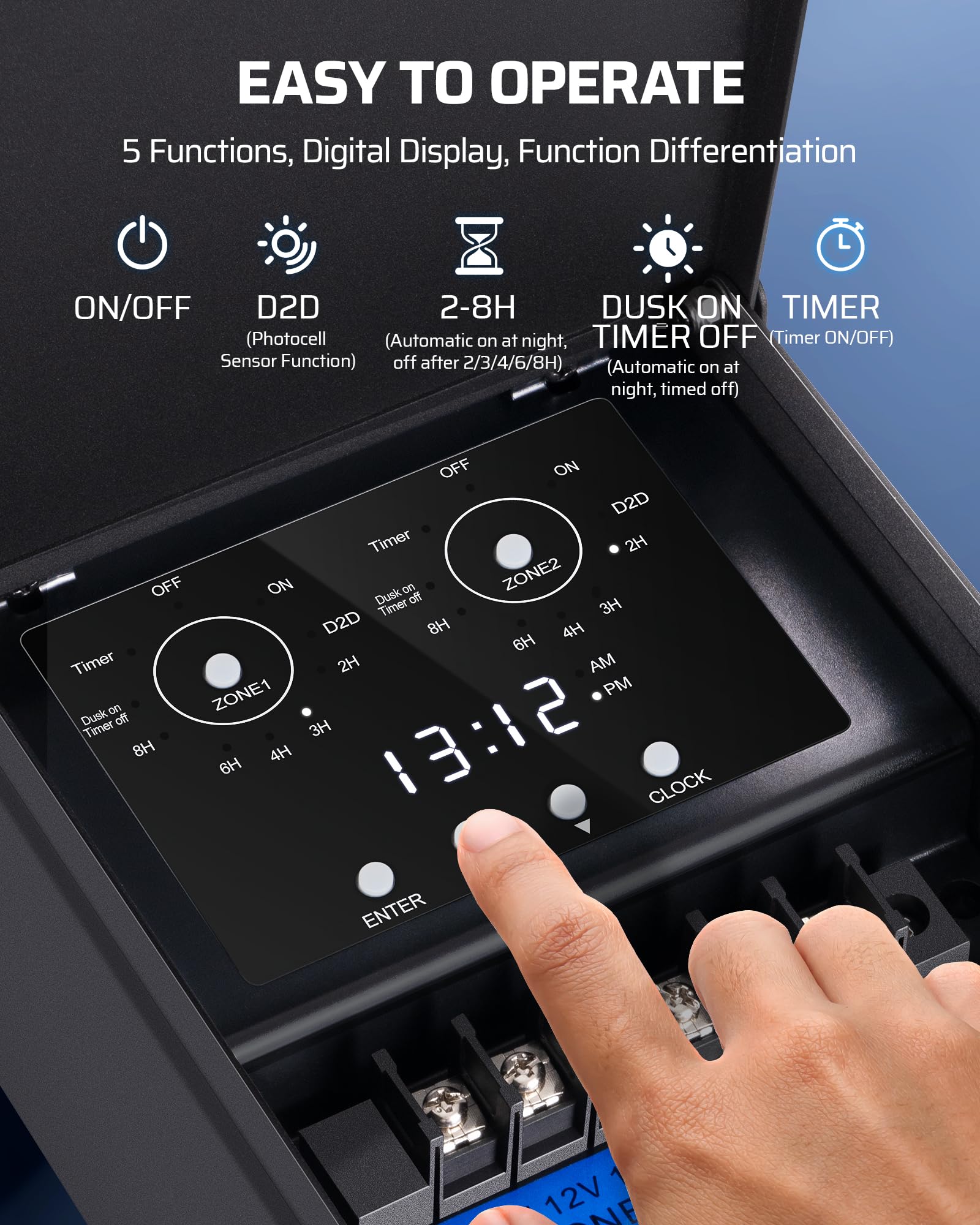 DEWENWILS two-zone control enables independent lighting schedules.