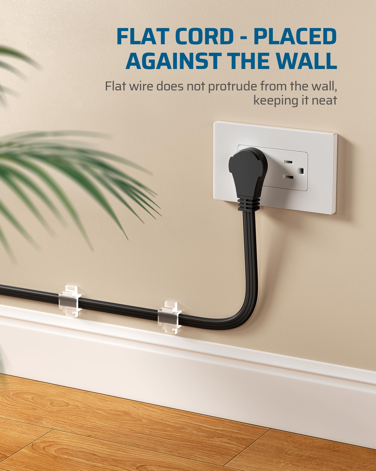 DEWENWILS wall-friendly angled plug blends with furniture and keeps outlets accessible.