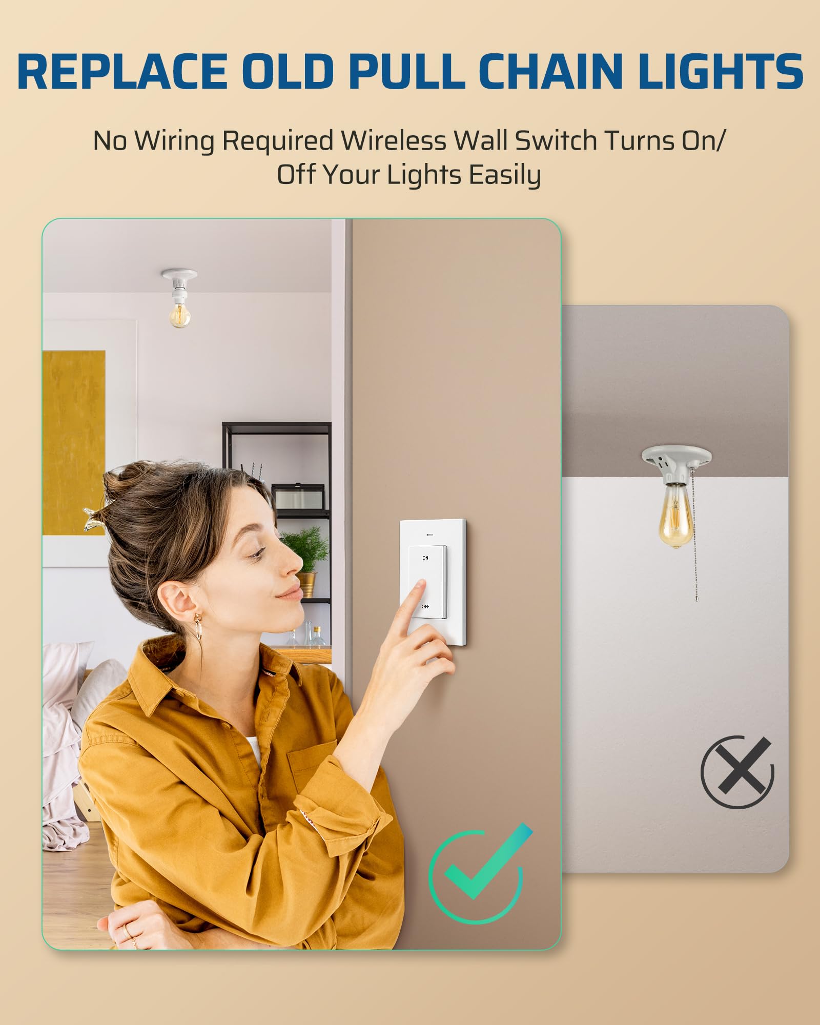 DEWENWILS wall-mounted switch controlling a lamp from bed