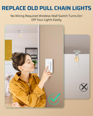 DEWENWILS wall-mounted switch controlling a lamp from bed