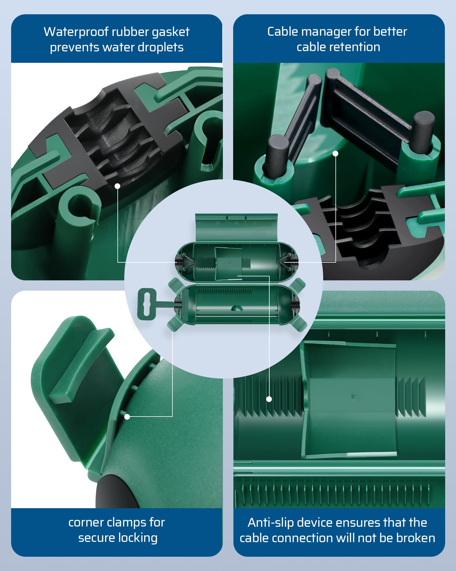 DEWENWILS weatherproof connector secures AWG cords outdoors.
