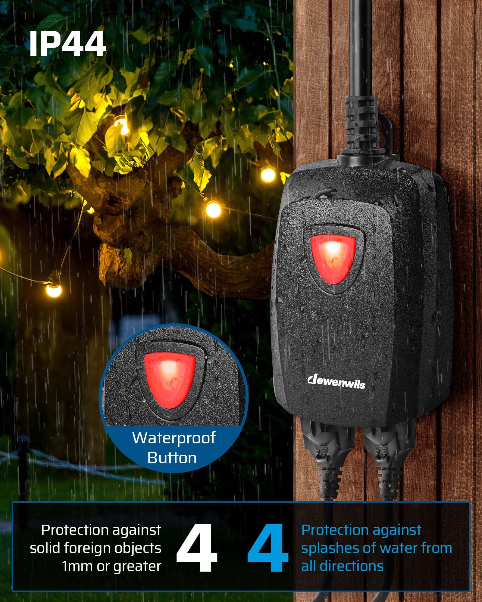 DEWENWILS weatherproof dimmer withstands rain and sun for outdoor use.