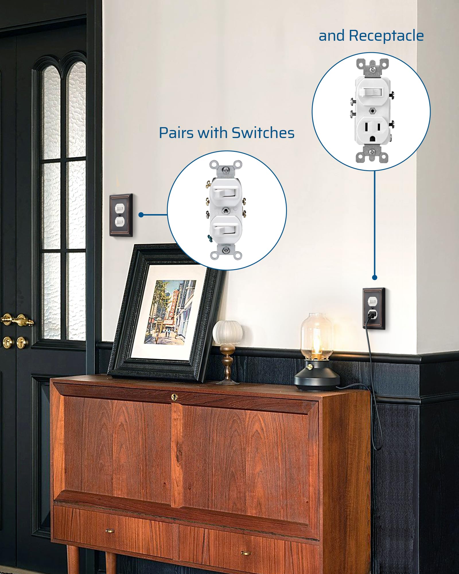 Wide-application bronze wall plate fits outlets and toggles