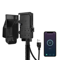 DEWENWILS WiFi yard stake with six outlets for remote outdoor lighting control.