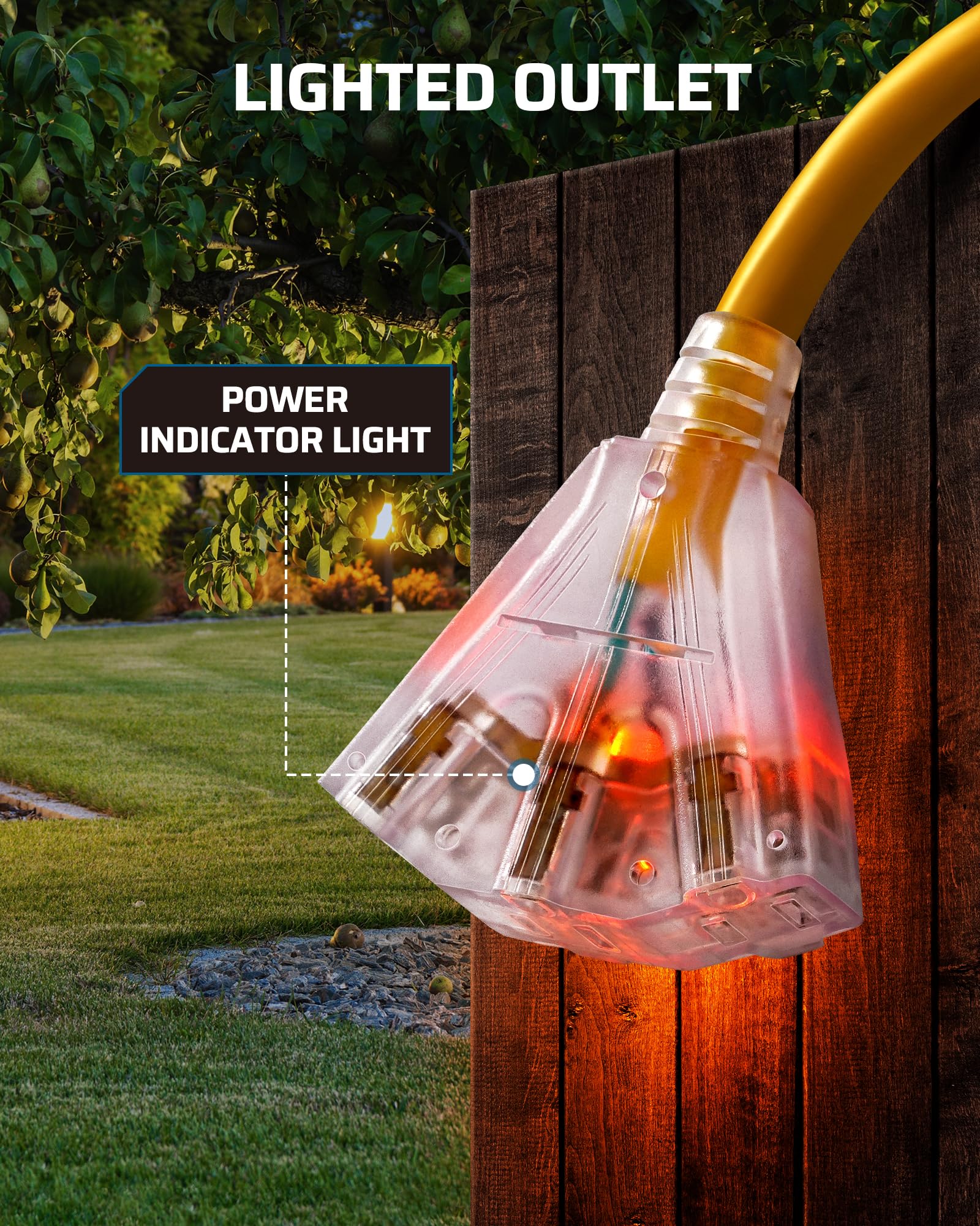 DEWENWILS yellow jacket resists sun and moisture for outdoor use.