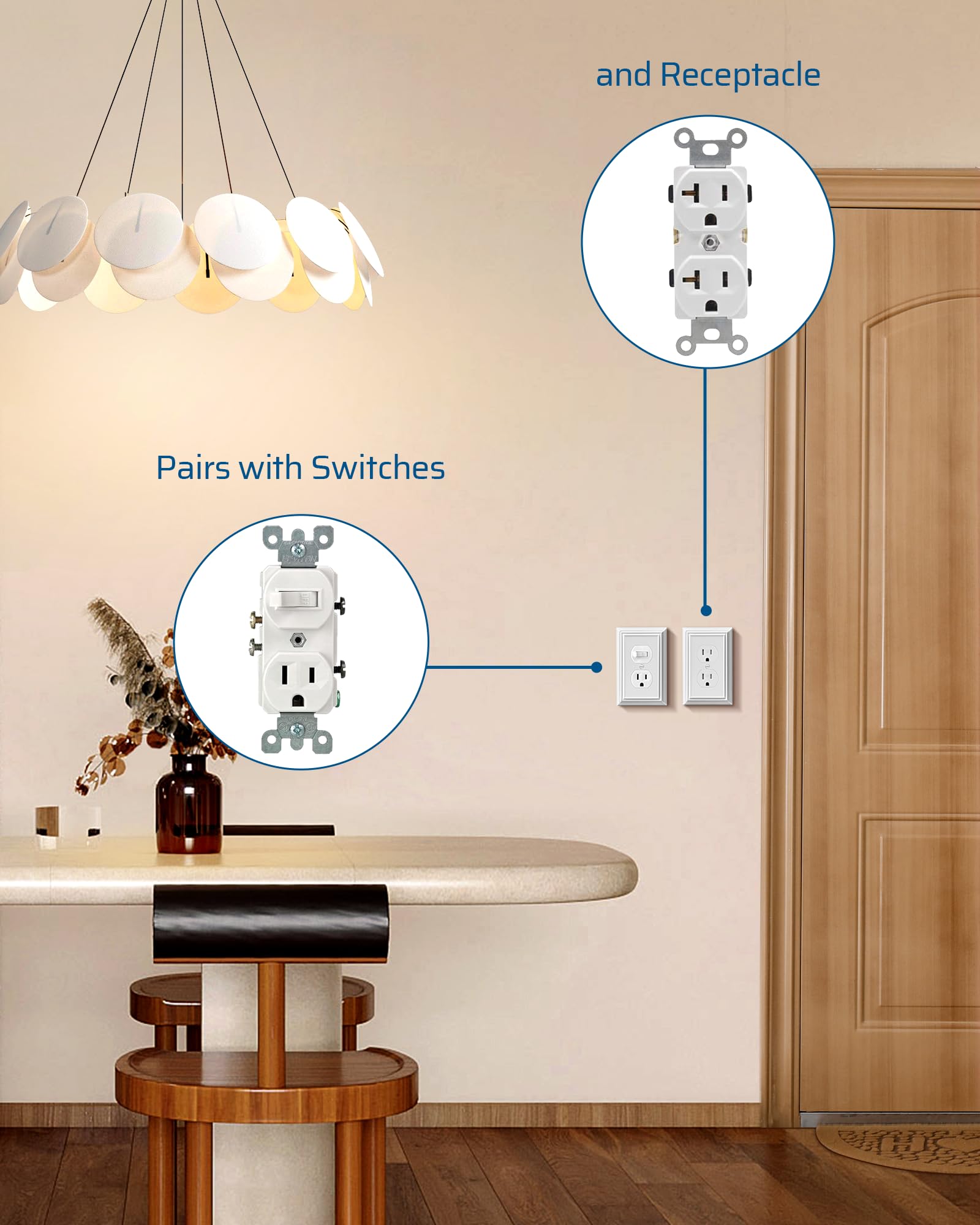 DEWENWILS-installed white wall plate on wall demonstrates simple upgrade.