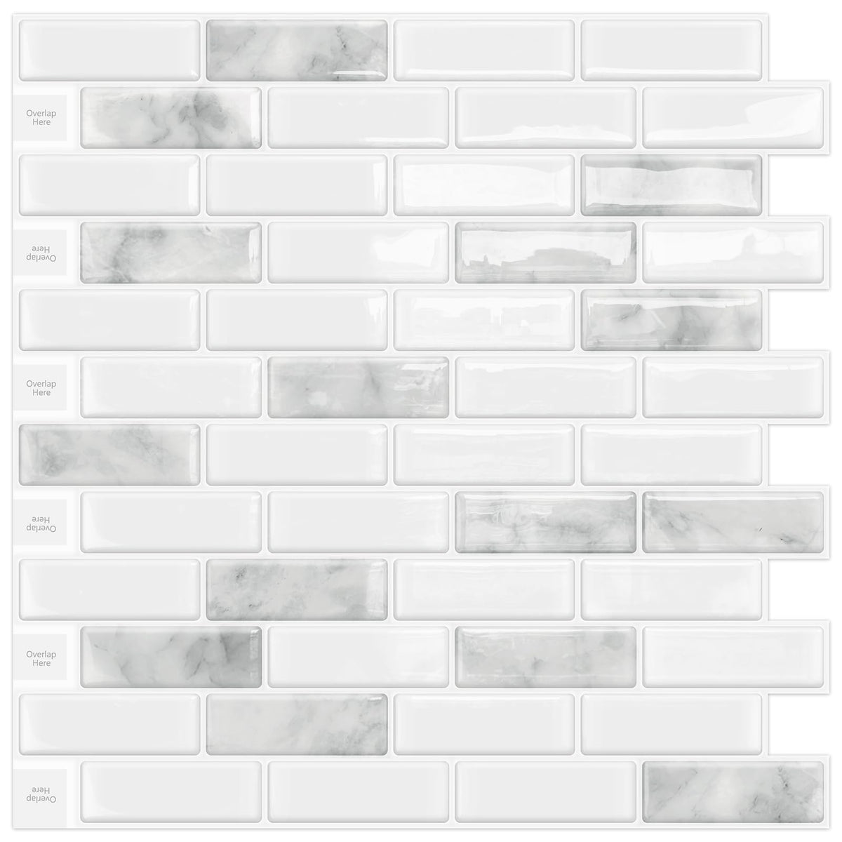 DEWOO kitchen backsplash with peel-and-stick grey marble tiles for a quick stylish wall update.