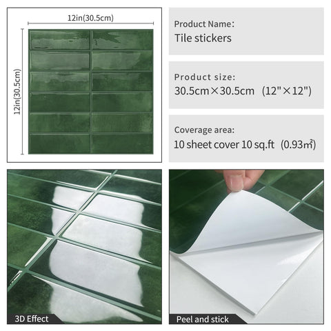 DEWOO green 12x12 tiles refresh counters, backsplashes, and shower niches with ease.
