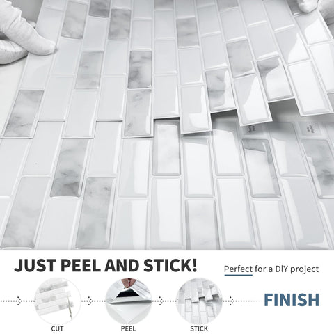 DEWOO self-adhesive tiles shown during installation for easy DIY use.