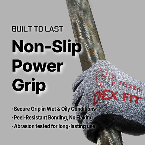 DEX FIT FN330 touchscreen-compatible gloves enabling device use on site.