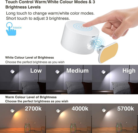Rechargeable cordless wall light powered by built-in battery with USB-C charging