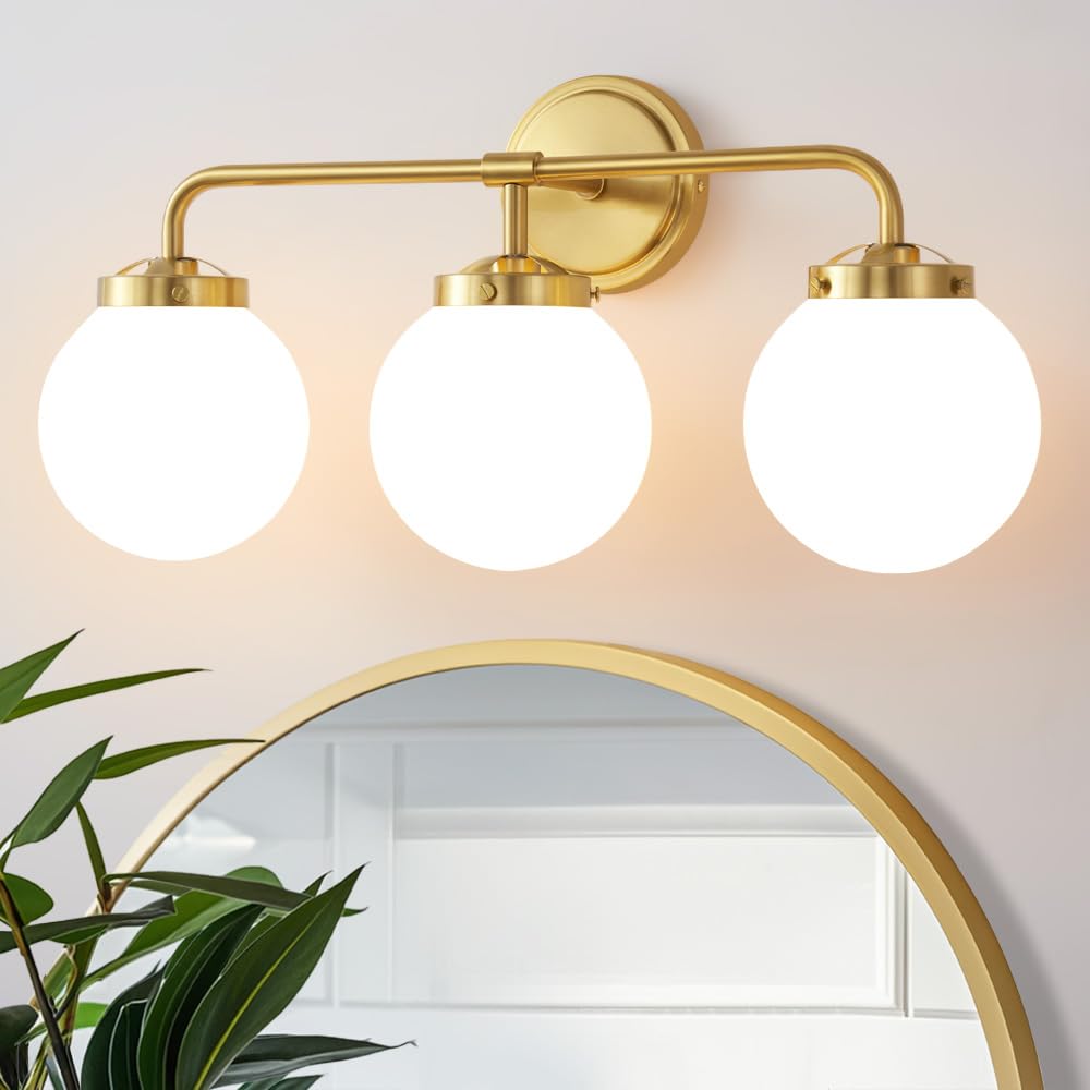 Deyidn gold vanity light with milky glass shade for even makeup lighting