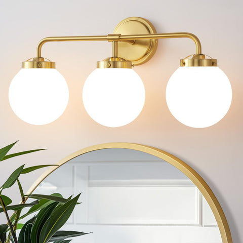 Deyidn gold vanity light with milky glass shade for even makeup lighting