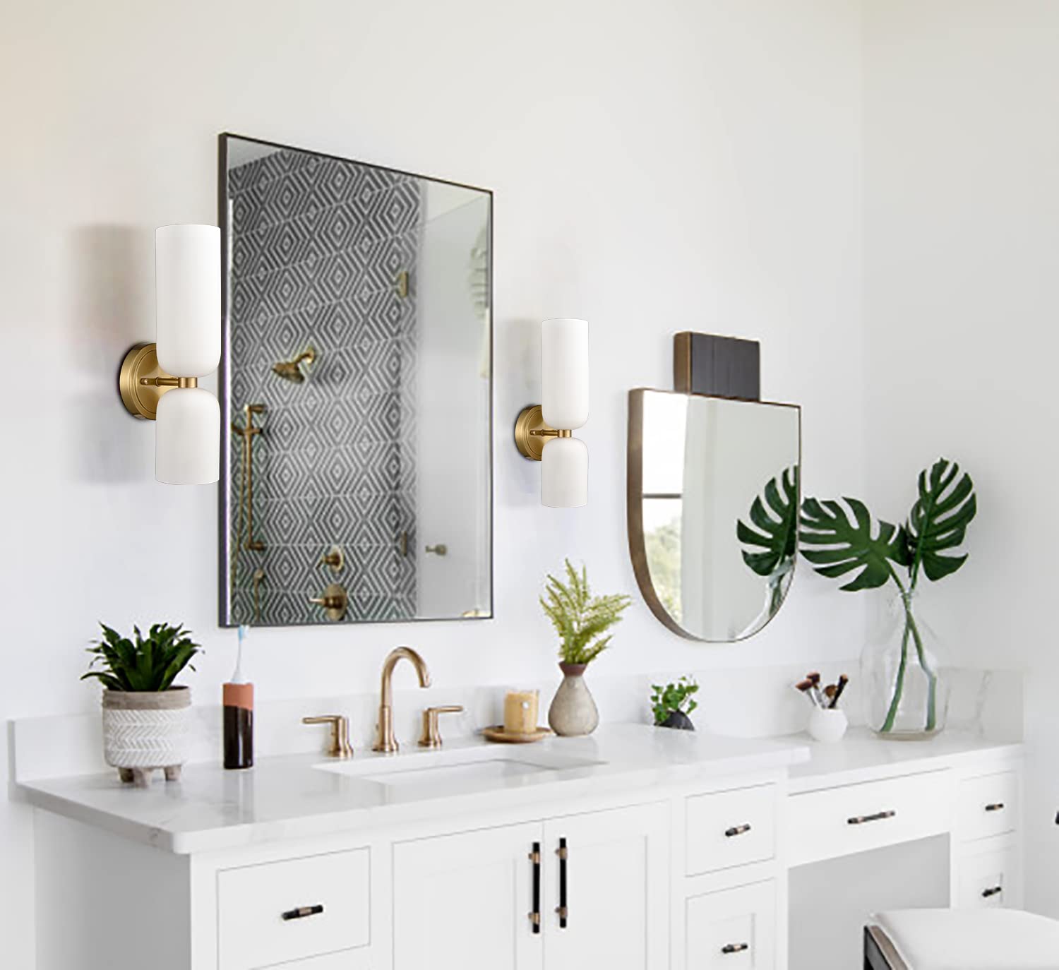 Gold finish canopy highlights modern and mid century interiors.