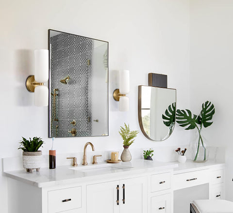 Gold finish canopy highlights modern and mid century interiors.