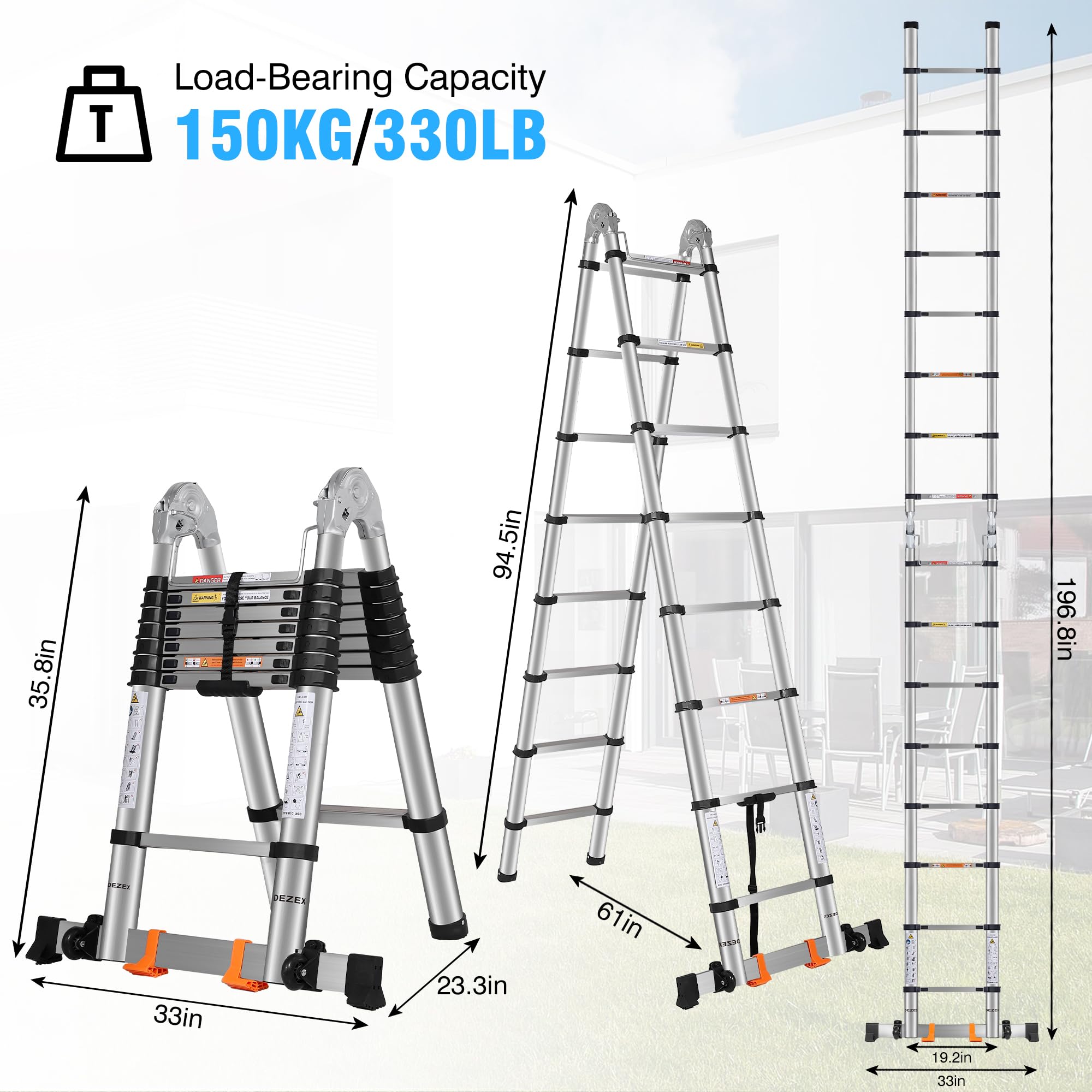 DEZEX ladder with anti-slip balance bar for stable work on various surfaces