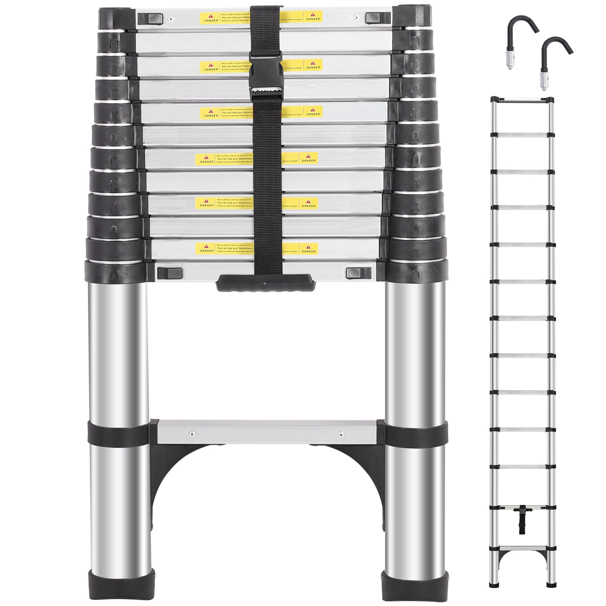 DEZEX 16.5 ft telescoping ladder extended for attic reach