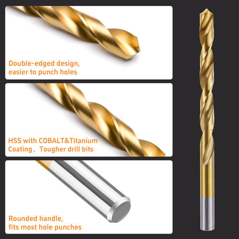 DF DUALFERV cobalt left-hand drill bits highlight the 135-degree edge for precision.