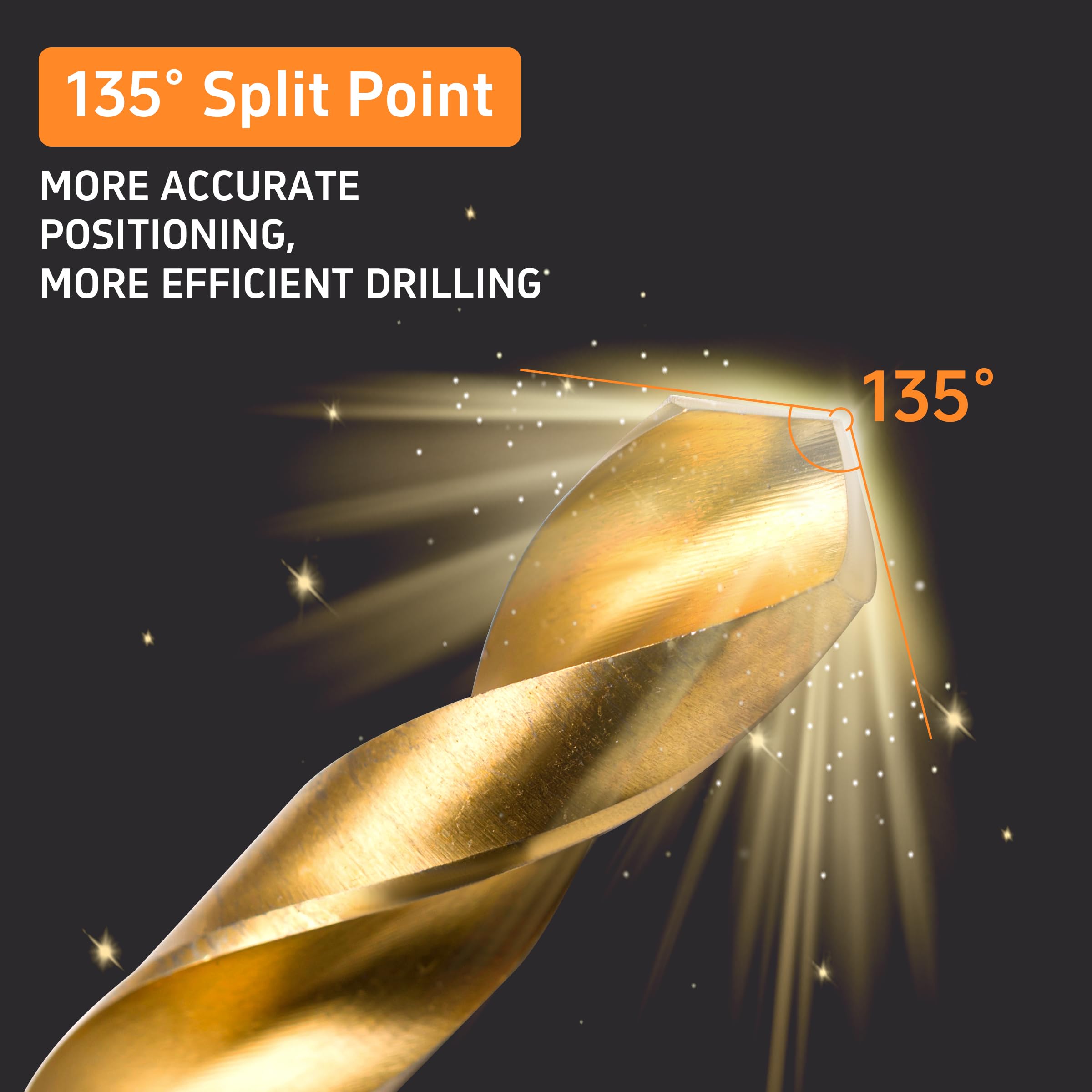 TiN-coated DF DUALFERV drill bits close-up showing coating against wear and heat.