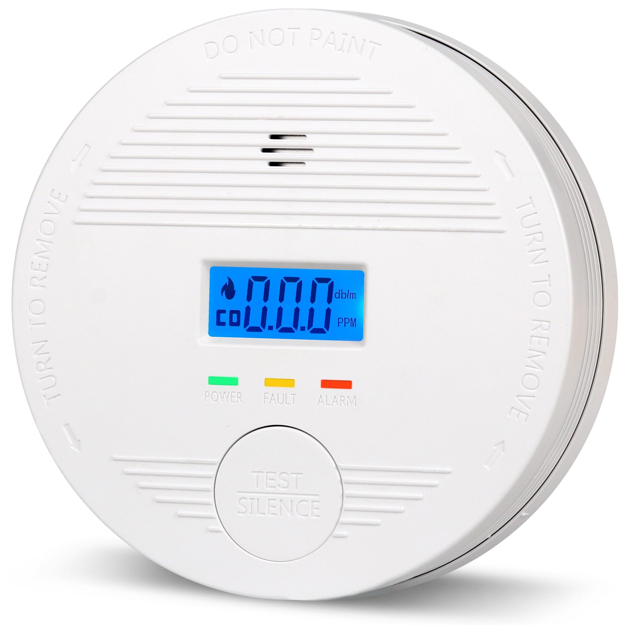 DFGJLVF interconnected smoke and CO detector front view highlighting dual sensors for home safety