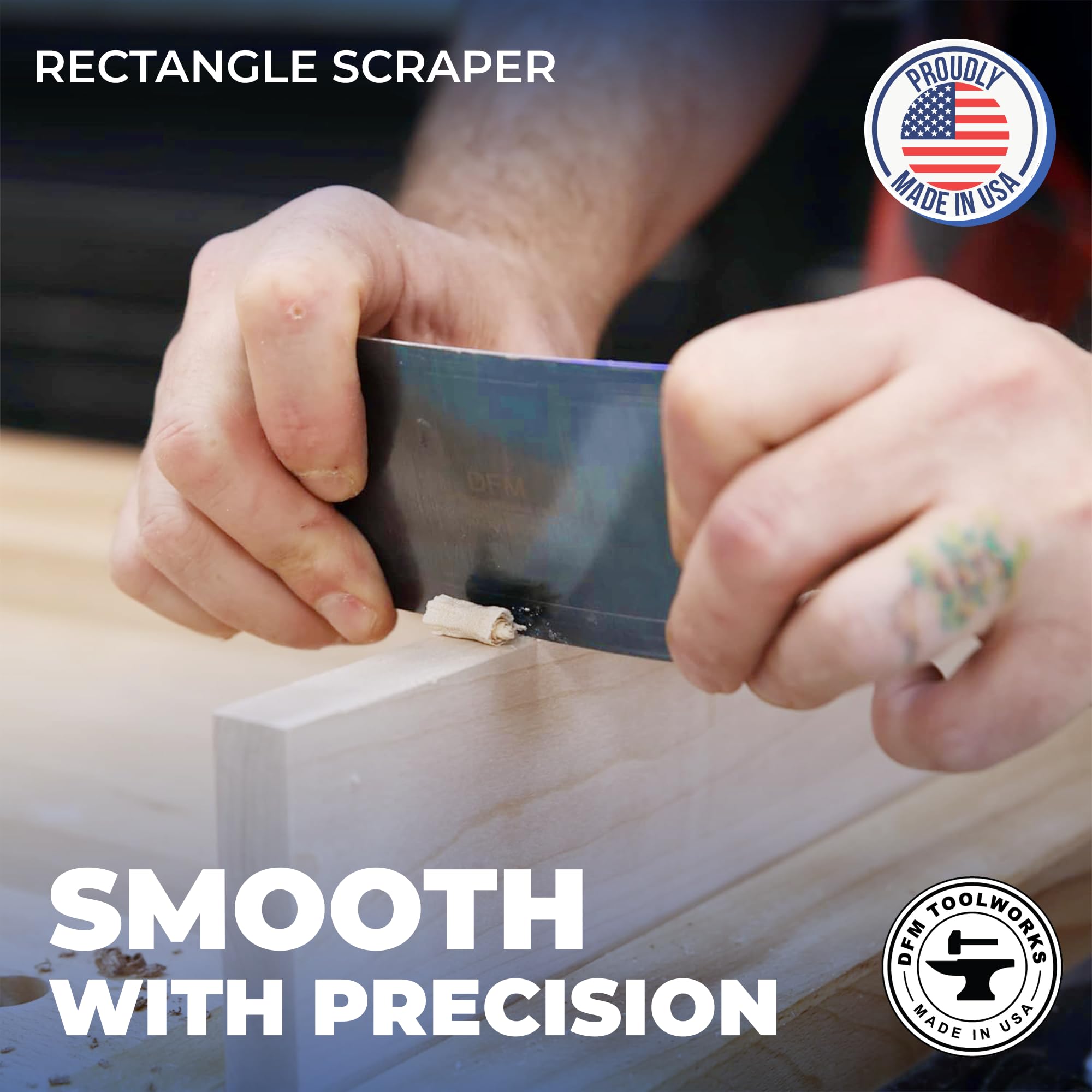 DFM Tool Works blue curved scraper grip enhances control during detailed work
