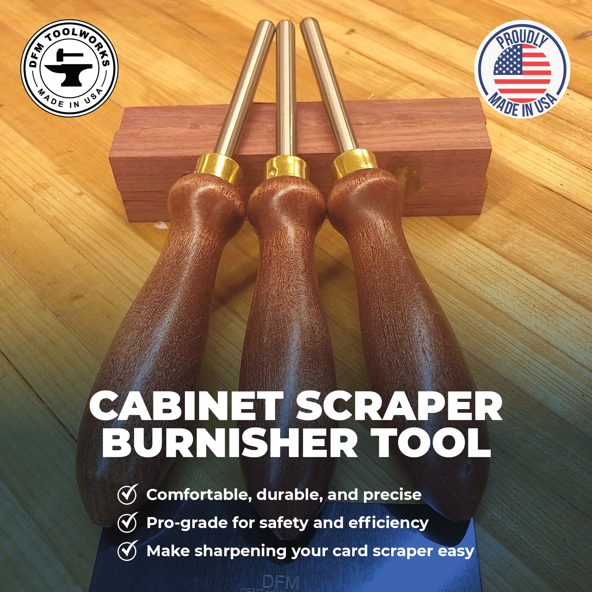 DFM Tool Works cherry-red-maple-handle provides comfortable grip and classic woodworking appeal.