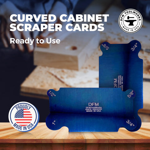 DFM Tool Works curved scraper card edge hardened for hardwood detailing