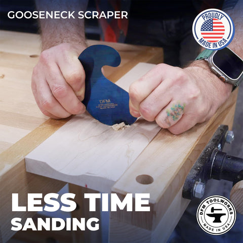 DFM Tool Works blue curved scraper image demonstrates ready-to-use precision