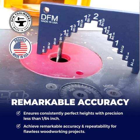 DFM Tool Works aluminum body with blue anodized finish for readability.