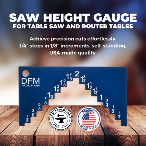 Close-up of DFM Tool Works gauge scale showing precise steps.